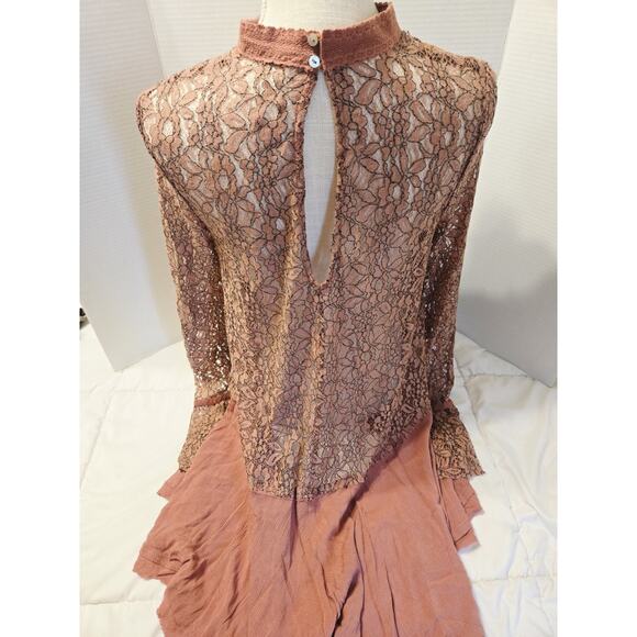 Free People Lace Secret Origins Tunic Dusty Mauve Babydoll Sz S Holiday Boho - Picture 12 of 15
